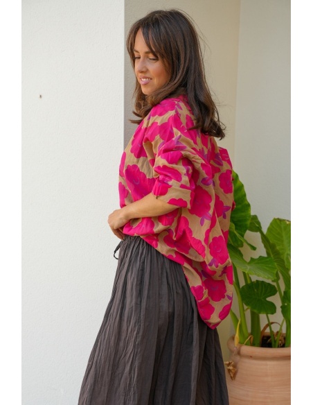 Blouse Fleurs Fuchsia Beige ALANA - Style floral élégant