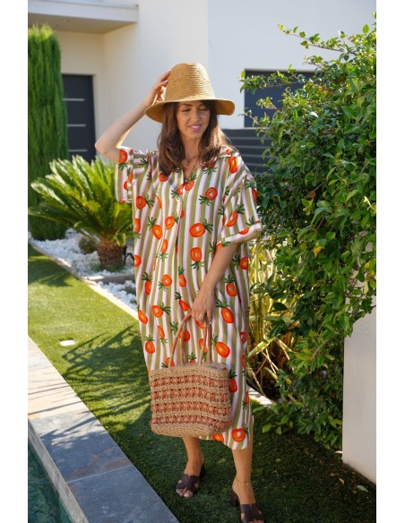Robe Orange Rayé CAPRI - Élégance et Confort à Domicile