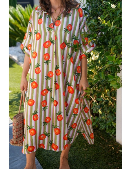 Robe Orange Rayé CAPRI - Élégance et Confort à Domicile