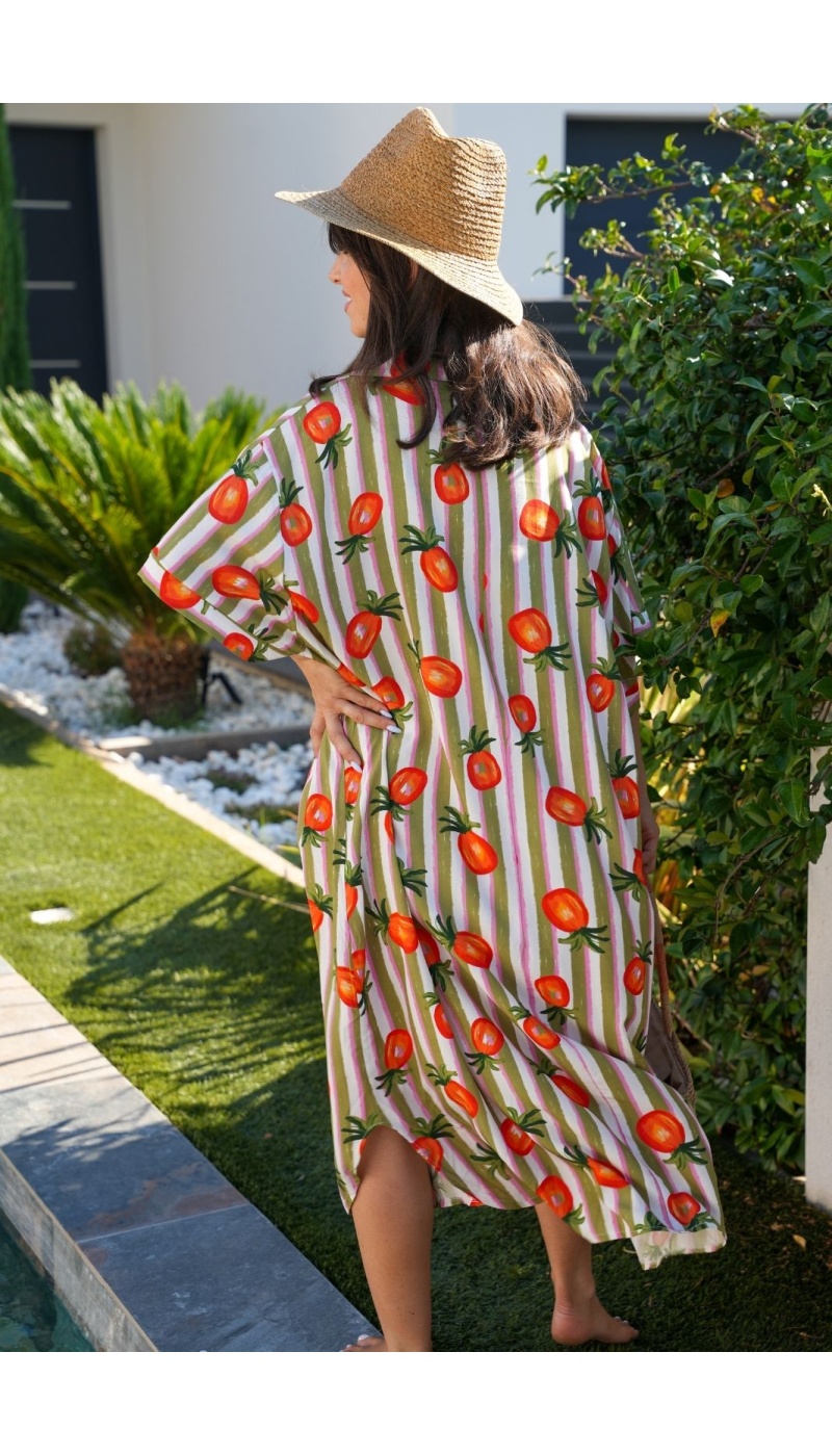 Robe Orange Rayé CAPRI - Élégance et Confort à Domicile