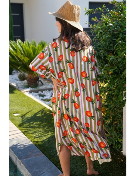 Robe Orange Rayé CAPRI - Élégance et Confort à Domicile