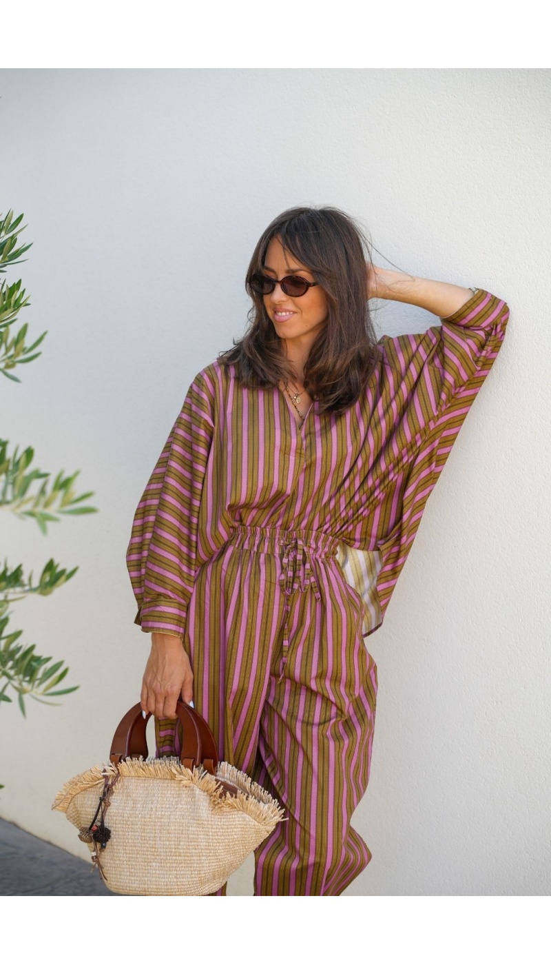 Blouse Rayé Rose Johanna EVORA - Élégance à la Maison