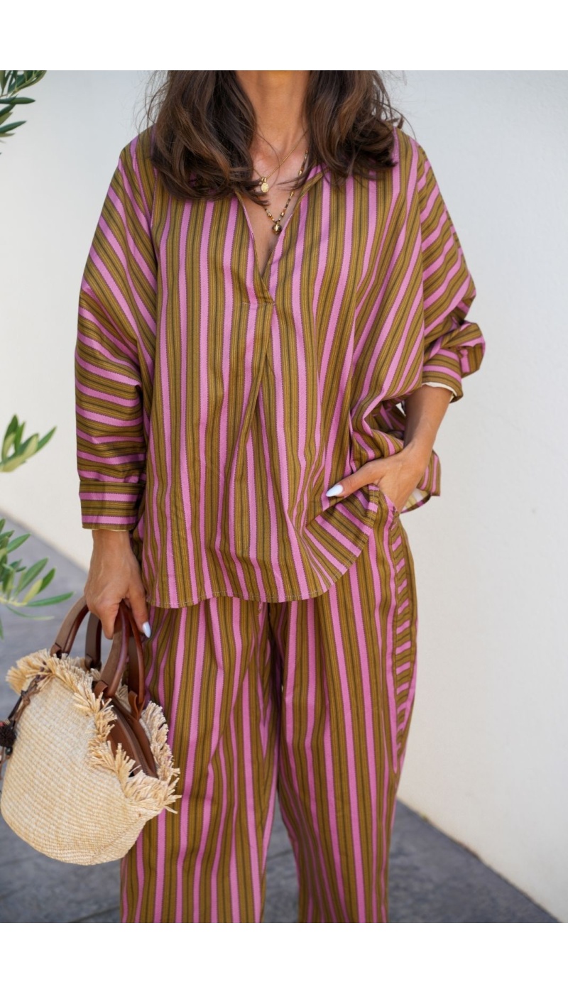 Blouse Rayé Rose Johanna EVORA - Élégance à la Maison