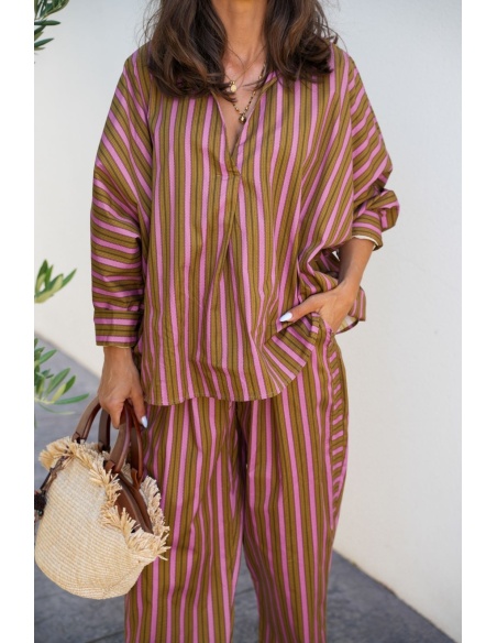 Blouse Rayé Rose Johanna EVORA - Élégance à la Maison