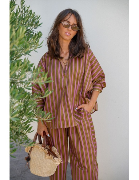 Blouse Rayé Rose Johanna EVORA - Élégance à la Maison