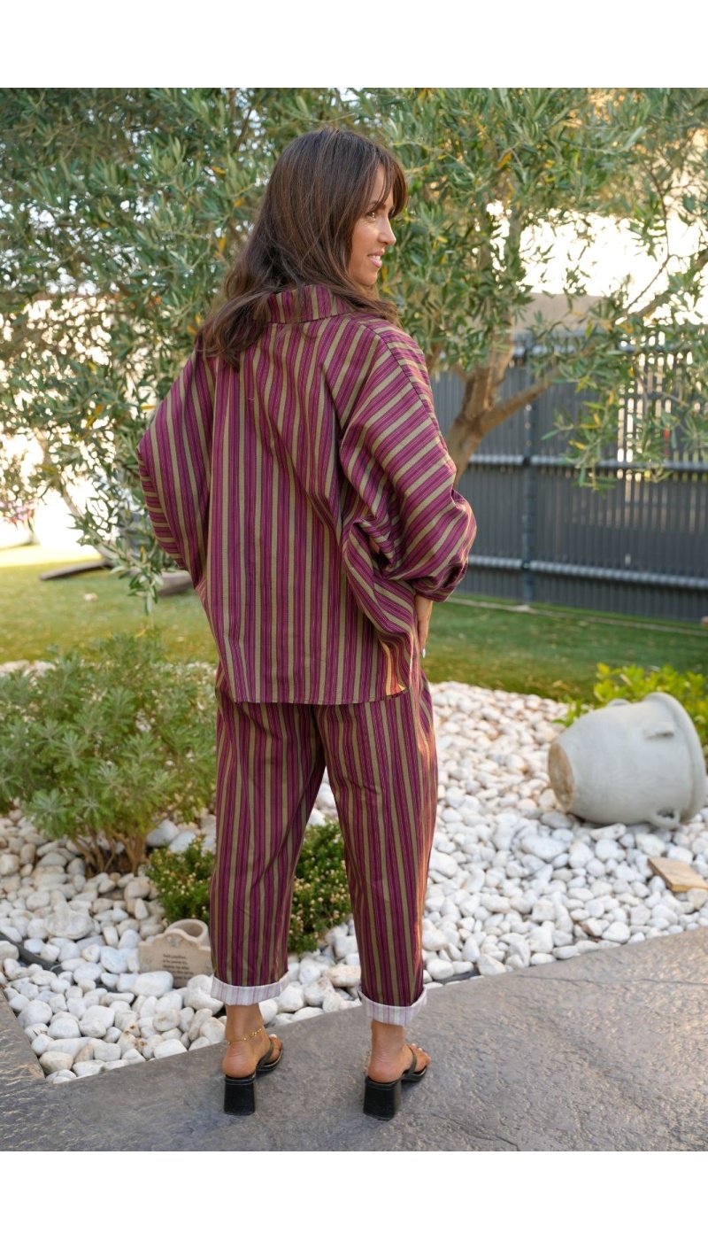 Blouse Rayé Bordeaux Johanna EVARA - Chic et Élégant