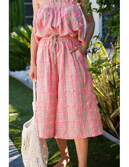 Short Carreaux Beige Rose LISANDRO