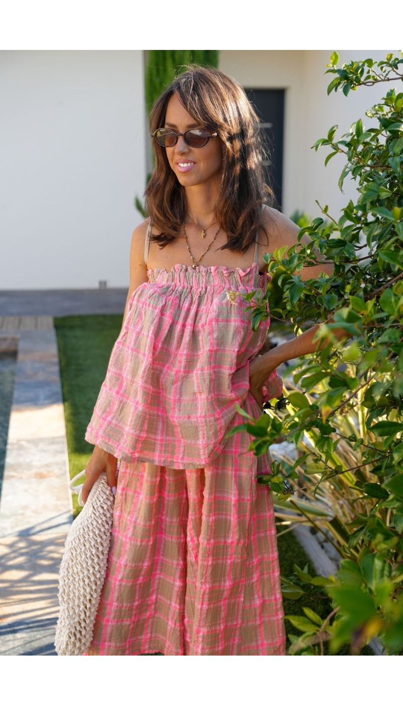 Short Carreaux Beige Rose LISANDRO