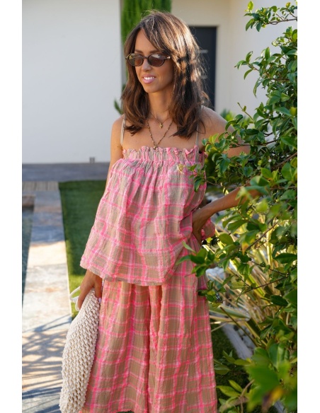 Short Carreaux Beige Rose LISANDRO