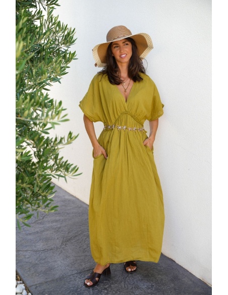 Robe Longue Tressé Olive VISEU - Élégance et Confort