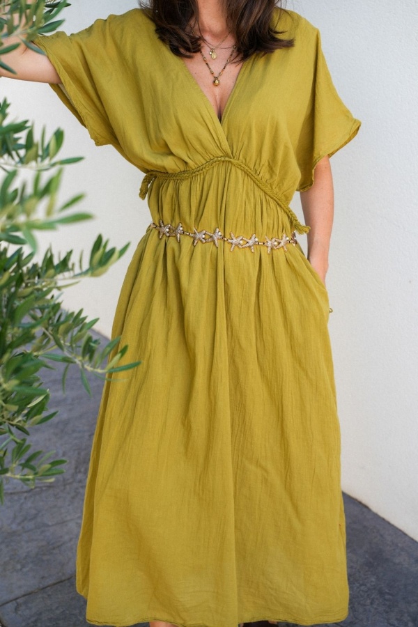 Robe Longue Tressé Olive VISEU - Élégance et Confort 2
