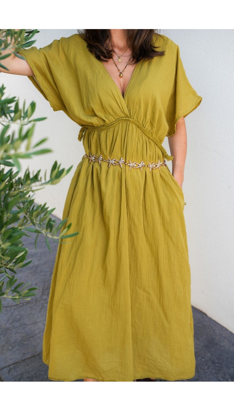 Robe Longue Tressé Olive VISEU - Élégance et Confort