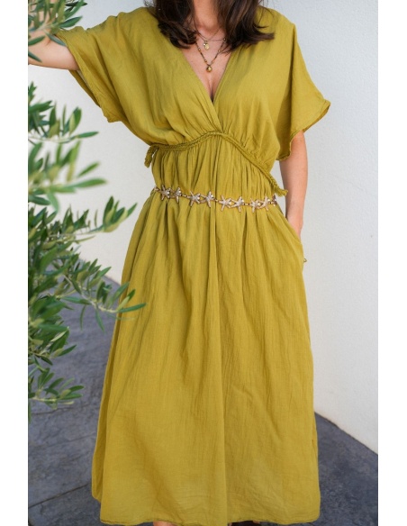 Robe Longue Tressé Olive VISEU - Élégance et Confort