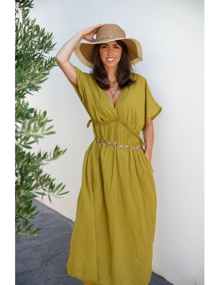 Robe Longue Tressé Olive VISEU - Élégance et Confort