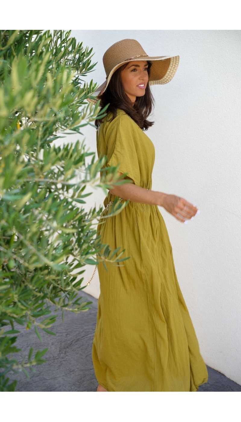 Robe Longue Tressé Olive VISEU - Élégance et Confort