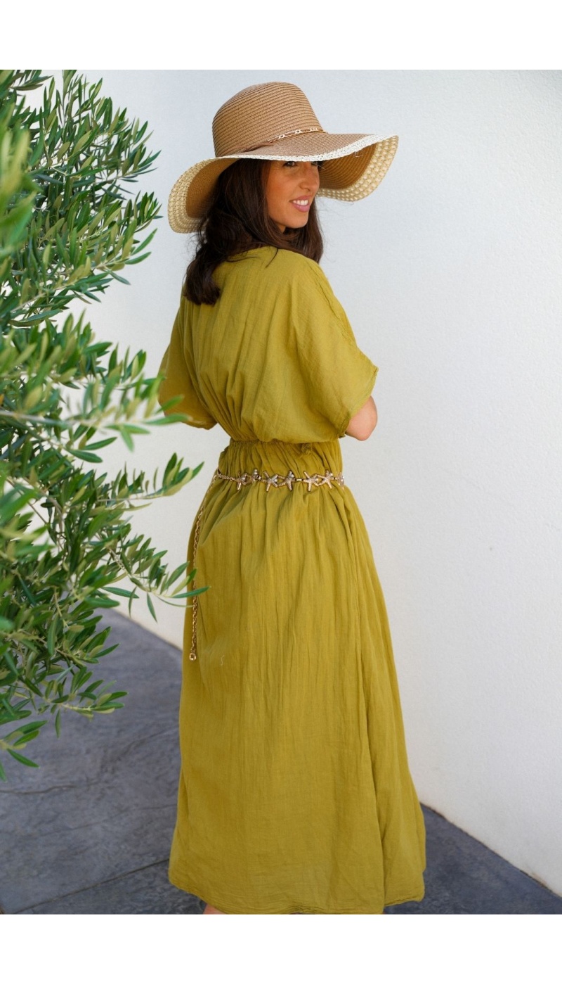 Robe Longue Tressé Olive VISEU - Élégance et Confort