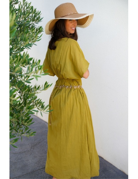Robe Longue Tressé Olive VISEU - Élégance et Confort