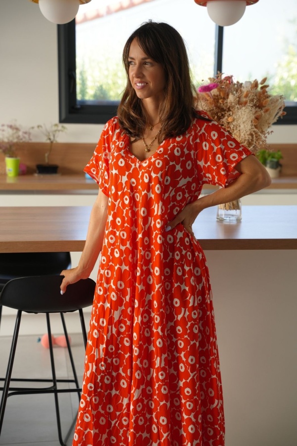 ROBES FEMME FLEURS ORANGE E26