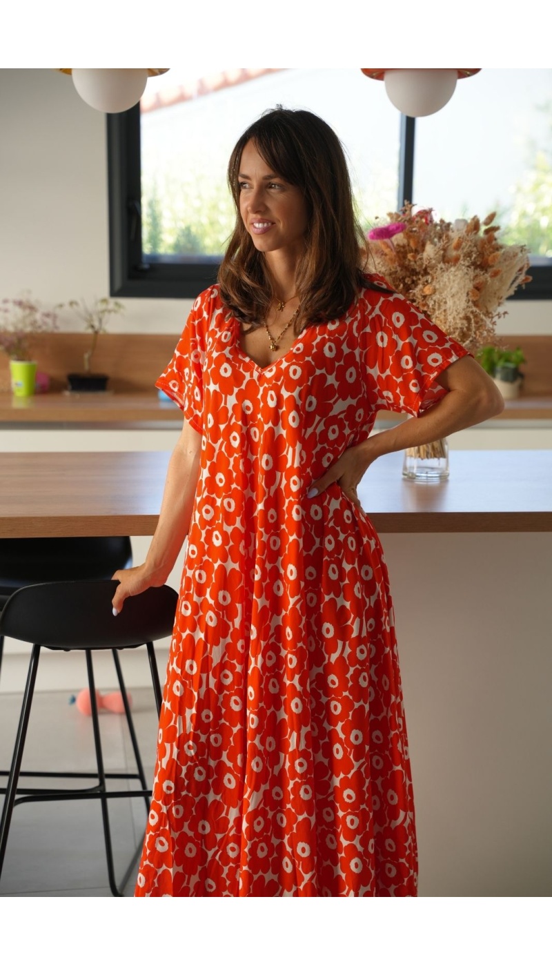 ROBES FEMME FLEURS ORANGE E26