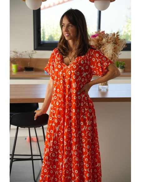 ROBES FEMME FLEURS ORANGE E26