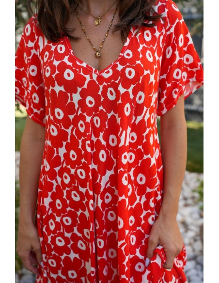 ROBES FEMME FLEURS ORANGE E26