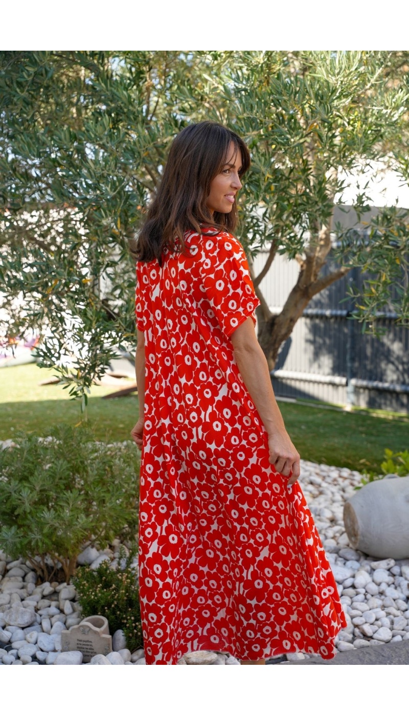 ROBES FEMME FLEURS ORANGE E26