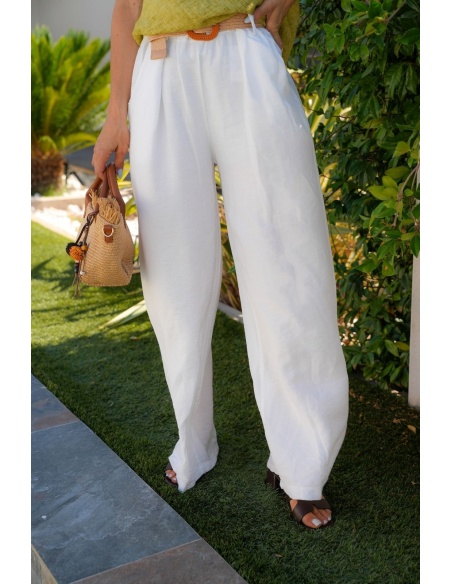 PANTALON FEMME CEINTU BLANC E26
