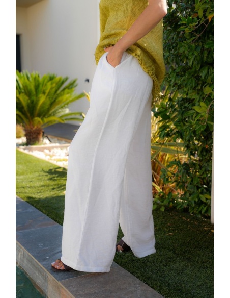 PANTALON FEMME CEINTU BLANC E26