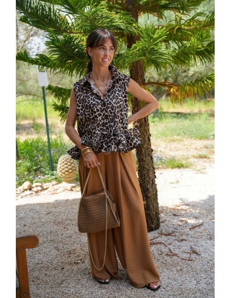 Pantalon Fluide Camel EVRA - Élégance et Confort Chic