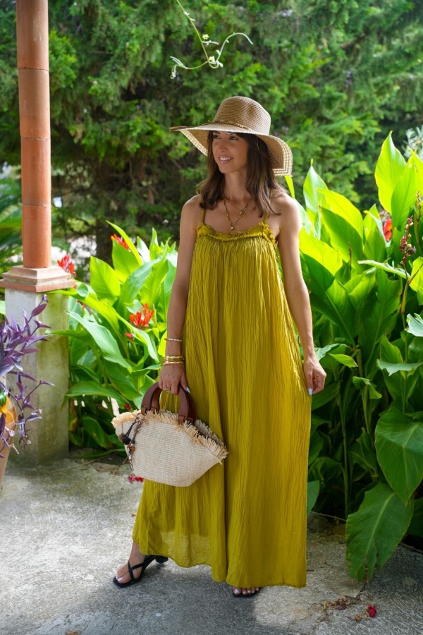 Robe Longue Olive SALEMO - Élégance en Vente!