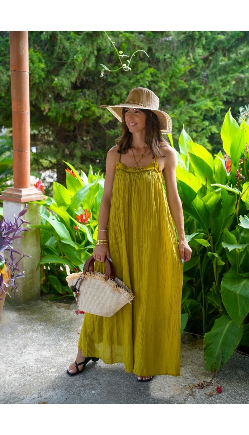 Robe Longue Olive SALEMO - Élégance en Vente!