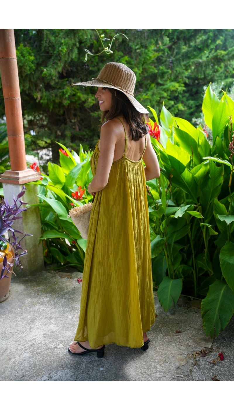 Robe Longue Olive SALEMO - Élégance en Vente!