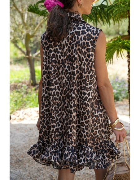 Robe Volant Léopard MALDI - Élégance Sauvage à Domicile