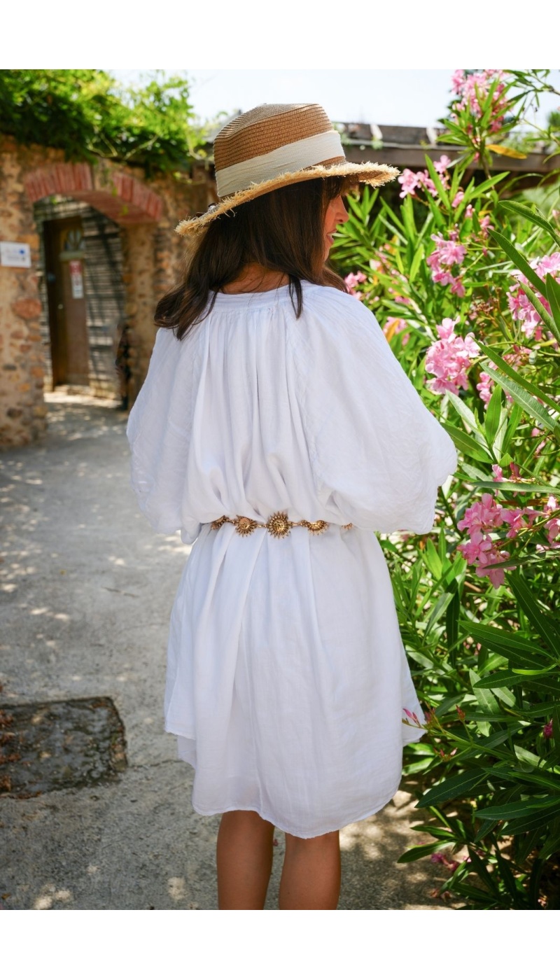 Robe Fluide Blanche COCO - Élégance et Confort à Domicile