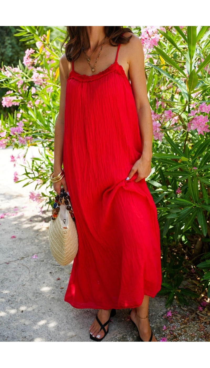 Robe Longue Rouge SALEMO - Élégance à Prix Réduit!