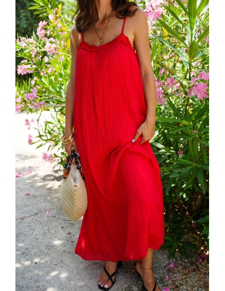 Robe Longue Rouge SALEMO - Élégance à Prix Réduit!