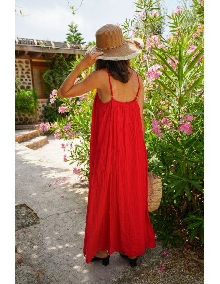 Robe Longue Rouge SALEMO - Élégance à Prix Réduit!
