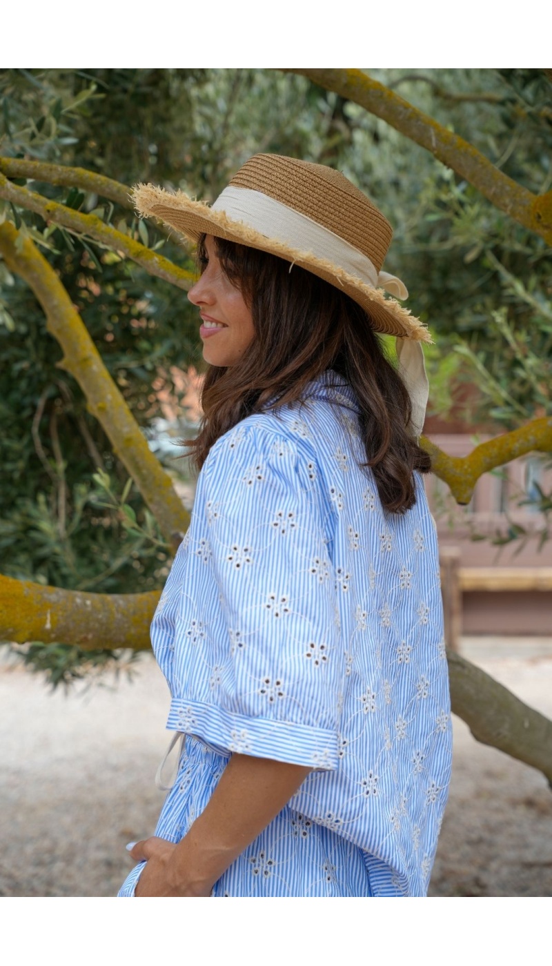 Chemisier Rayé Broderie Ciel MENFI