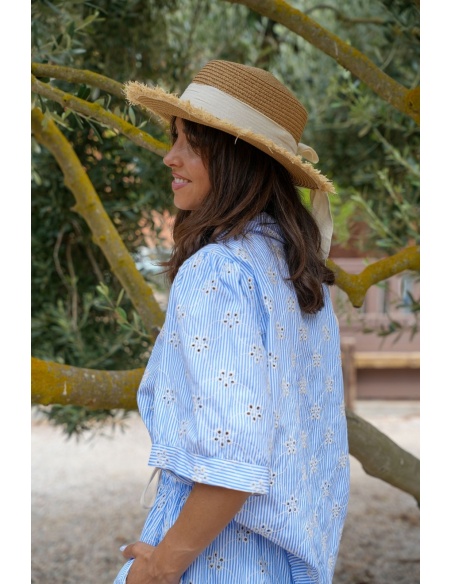 Chemisier Rayé Broderie Ciel MENFI