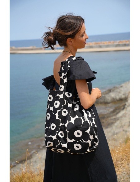 Sac Toile Fleurs Noir BACCARA Noho - 2 | Accueil