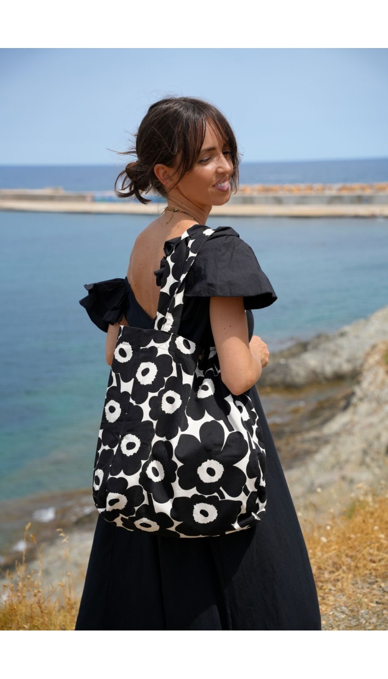 Sac Toile Fleurs Noir BACCARA Noho - 3 | Accueil