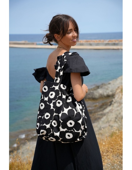 Sac Toile Fleurs Noir BACCARA Noho - 3 | Accueil
