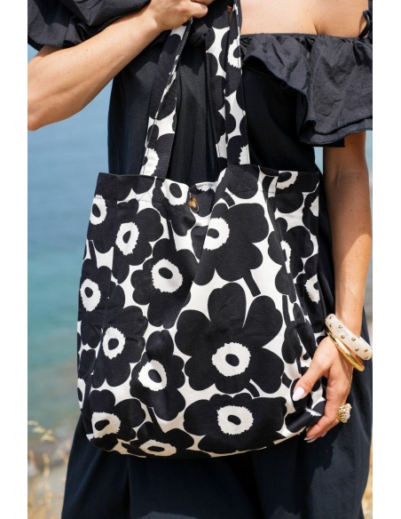 Sac Toile Fleurs Noir BACCARA Noho - 4 | Accueil