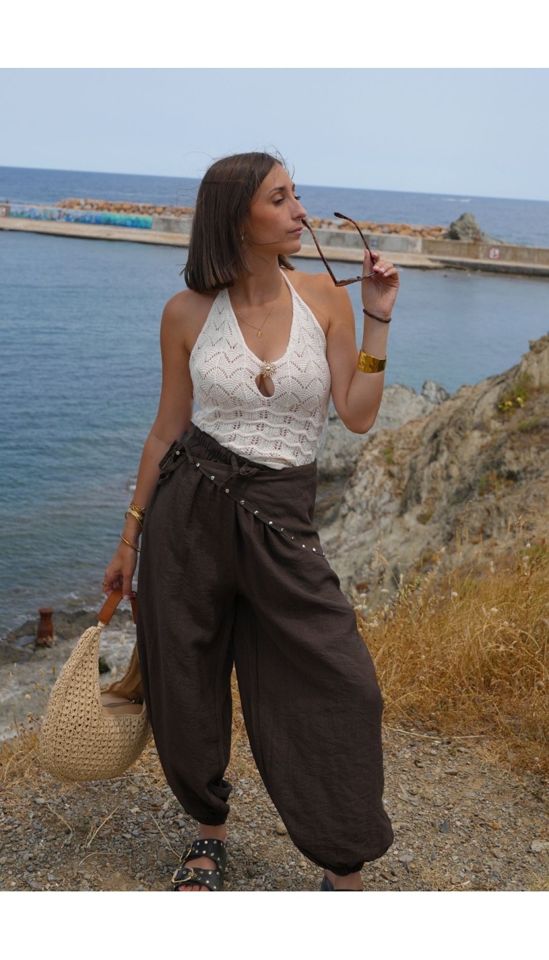 Pantalon Choco Clouté MAGLIE Noho - 3 | Accueil