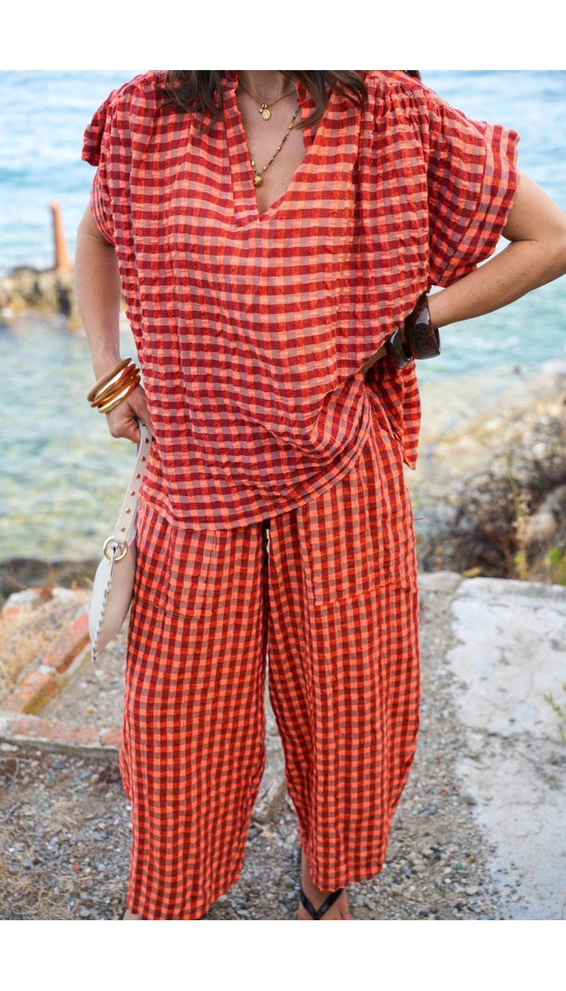 Pantalon Carreaux Orange SIENNE Noho - 3 | Accueil