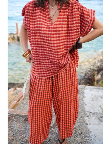Pantalon Carreaux Orange SIENNE Noho - 3 | Accueil