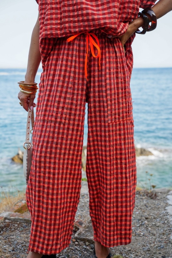 Pantalon Carreaux Orange SIENNE Noho - 1 | Accueil