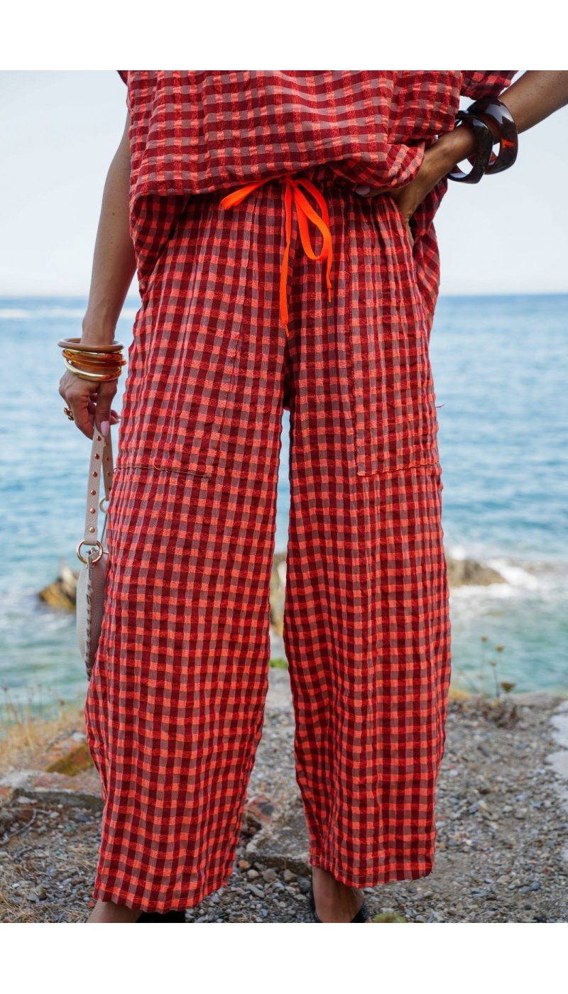 Pantalon Carreaux Orange SIENNE Noho - 1 | Accueil