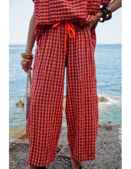 Pantalon Carreaux Orange SIENNE Noho - 1 | Accueil