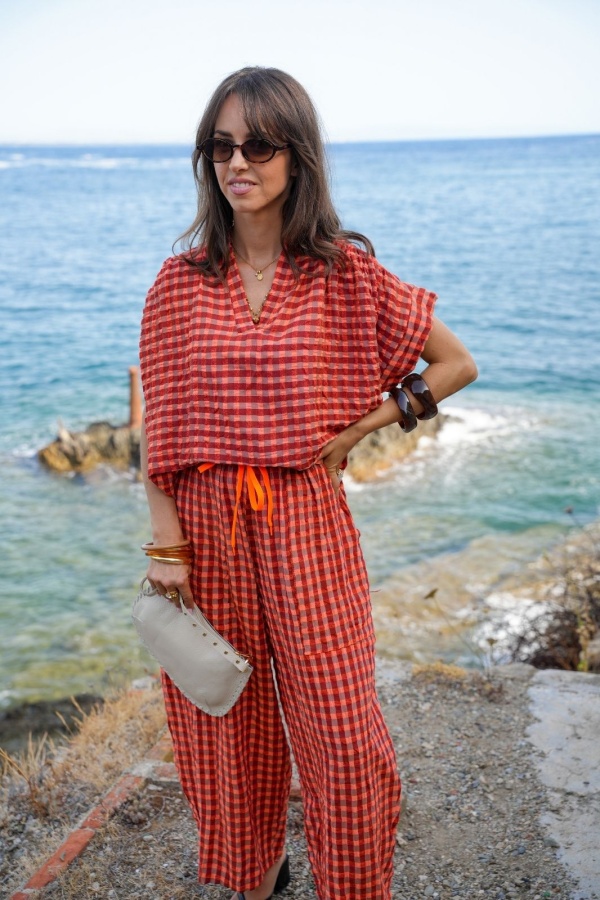 Pantalon Carreaux Orange SIENNE Noho - 1 | Accueil 2